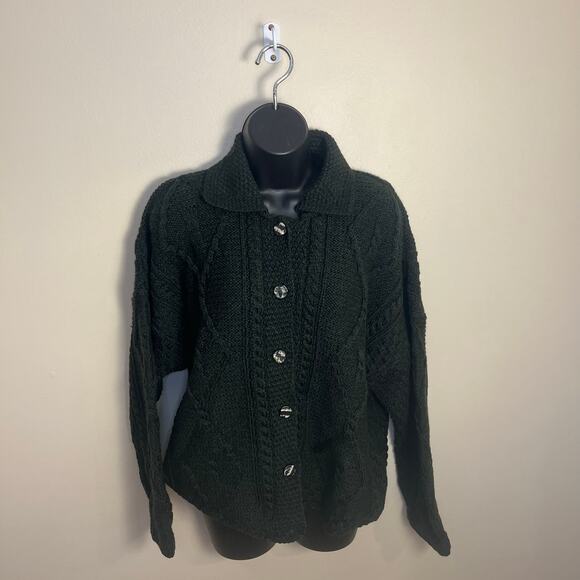 NWT Carraig Donn Irish Wool Knit Cardigan Sweater Green Medium - Picture 2 of 9